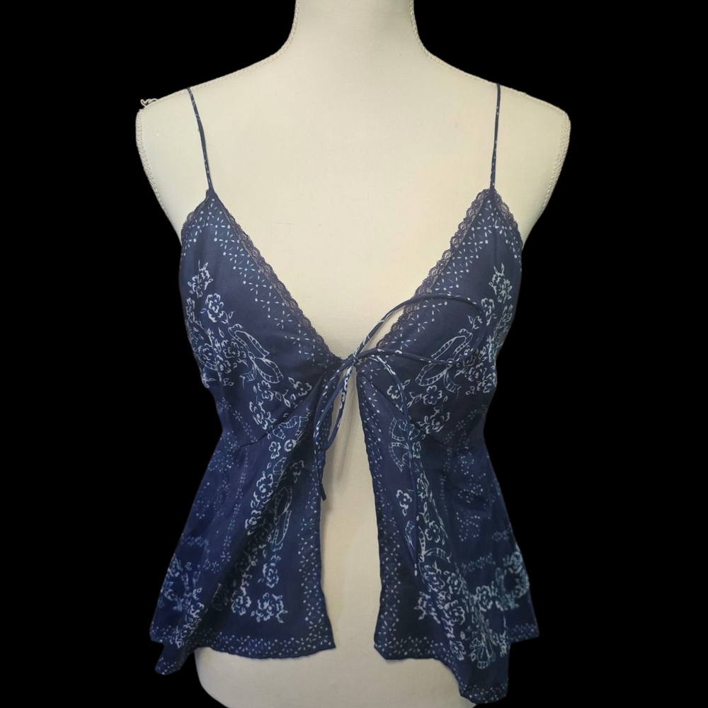 LoveShackFancy Navy Blue Floral Spaghetti Strap Top